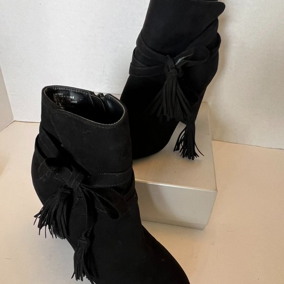 Justfab Landry Black Faux Suede Ankle Boots - Picture 2 of 6